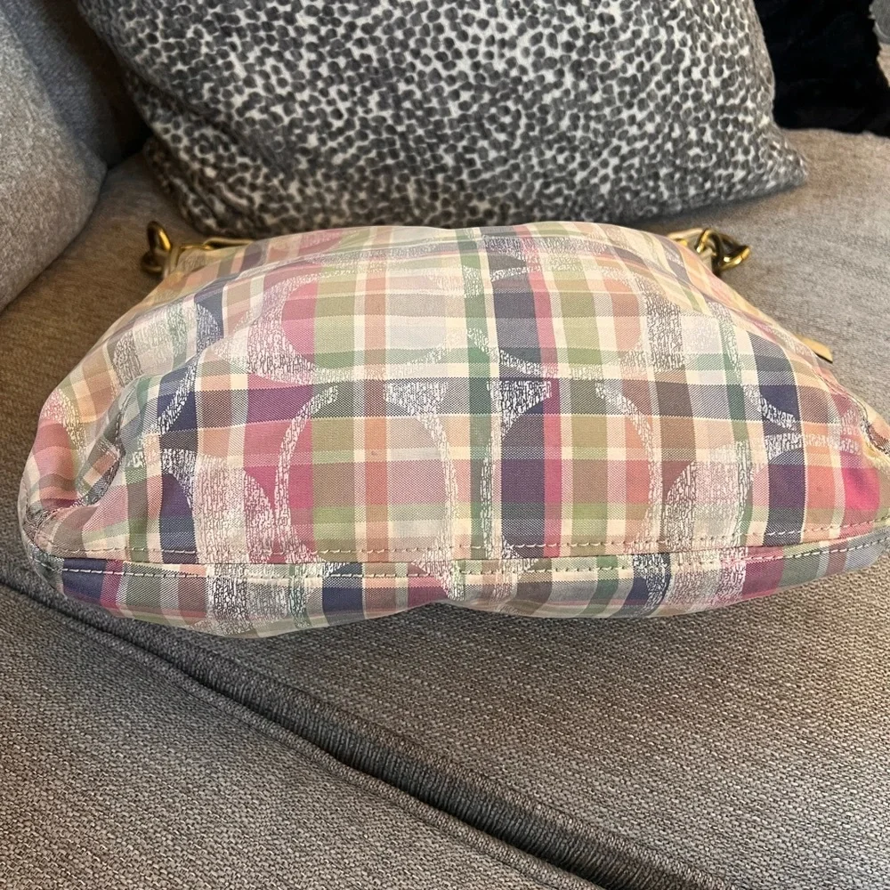 Coach Poppy Madras Tartan Pastel Plaid Hobo Shoulder Bag - Picture 6 of 13